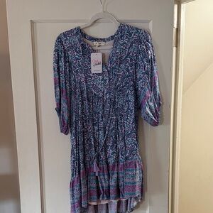 Chic Paisley Midi Dress in Blue and Purple